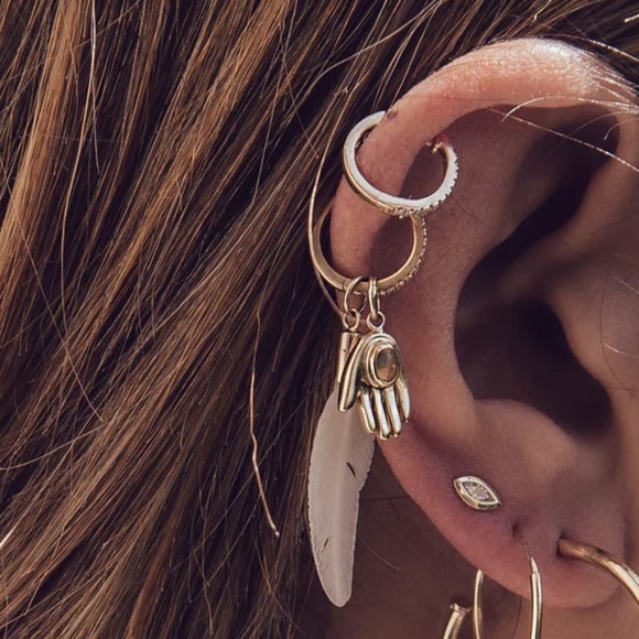 Jacquie Aiche Fine Jewelry Pave Diamond Mini Hoop Earring $530 Yellow Gold New - Picture 2 of 13